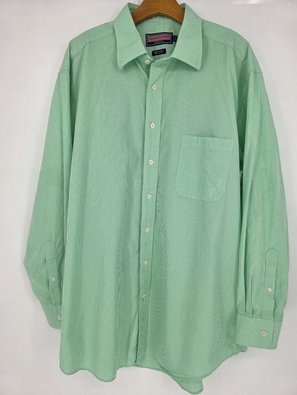 Vineyard Vines Mens XL Green Check Button Down Dress Shirt 17.5 36 Cotton
